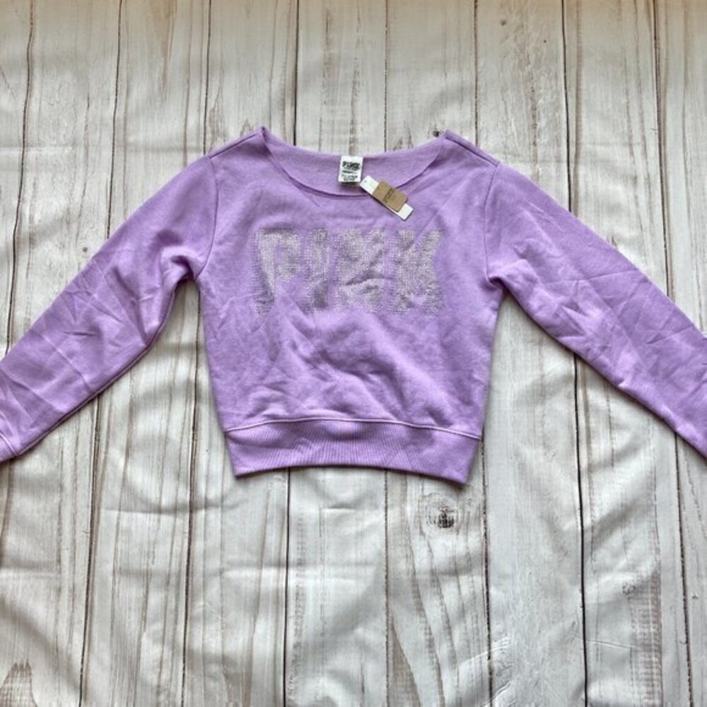 PINK Victoria's Secret Bling Lavender Fleece Cropped Pullover Sz XS NWT